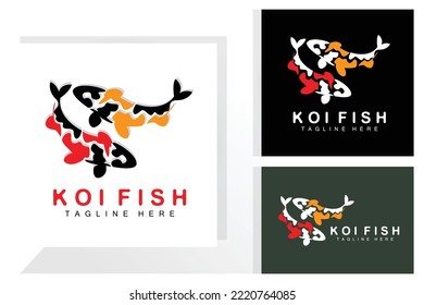 Koi Fish Logo Design, Chinese Lucky And Triumph Ornamental Fish Vector, Company Brand Gold Fish Icon