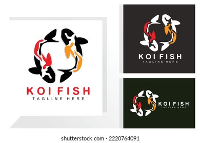 Koi Fish Logo Design, Chinese Lucky And Triumph Ornamental Fish Vector, Company Brand Gold Fish Icon