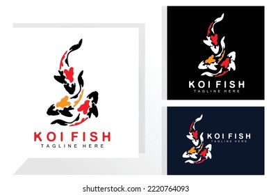 Koi Fish Logo Design, Chinese Lucky And Triumph Ornamental Fish Vector, Company Brand Gold Fish Icon