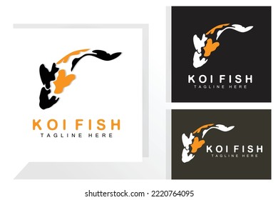 Koi Fish Logo Design, Chinese Lucky And Triumph Ornamental Fish Vector, Company Brand Gold Fish Icon
