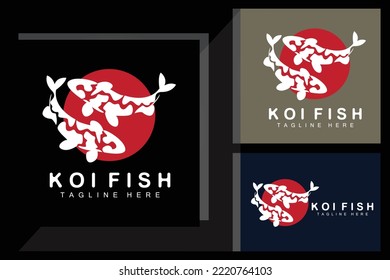 Koi Fish Logo Design, Chinese Lucky And Triumph Ornamental Fish Vector, Company Brand Gold Fish Icon
