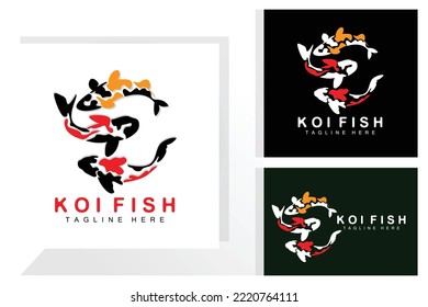 Koi Fish Logo Design, Chinese Lucky And Triumph Ornamental Fish Vector, Company Brand Gold Fish Icon