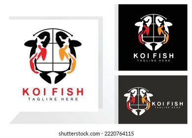 Koi Fish Logo Design, Chinesischer Lucky und Triumph Zierfisch Vektor, Unternehmen Marke Gold Fisch Symbol
