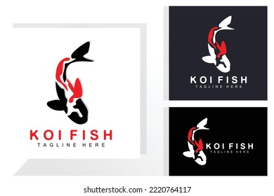 Koi Fish Logo Design, Chinese Lucky And Triumph Ornamental Fish Vector, Company Brand Gold Fish Icon