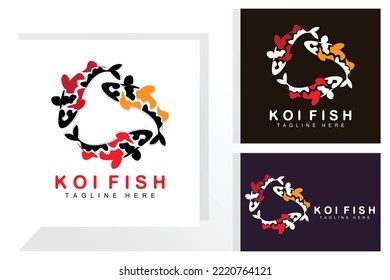 Koi Fish Logo Design, Chinese Lucky And Triumph Ornamental Fish Vector, Company Brand Gold Fish Icon
