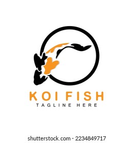 Koi Fish Logo Design, Chinese Lucky And Triumph Ornamental Fish Vector, Company Brand Gold Fish Icon