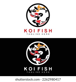 Koi Fish Logo Design, Chinese Lucky And Triumph Ornamental Fish Vector, Company Brand Gold Fish Icon