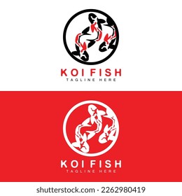 Koi Fish Logo Design, Chinese Lucky And Triumph Ornamental Fish Vector, Company Brand Gold Fish Icon