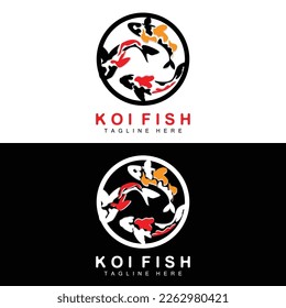 Koi Fish Logo Design, Chinese Lucky And Triumph Ornamental Fish Vector, Company Brand Gold Fish Icon