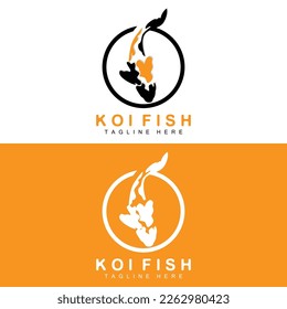 Diseño Del Logotipo De Pescado Koi, Vector De Pescado Ornamental Chino Afortunado Y Triunfo, Icono De La Marca De Oro De La Compañía