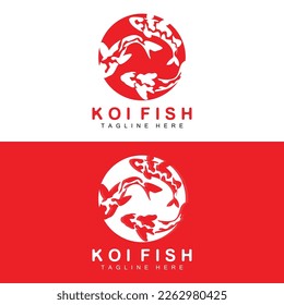 Koi Fish Logo Design, Chinese Lucky And Triumph Ornamental Fish Vector, Company Brand Gold Fish Icon