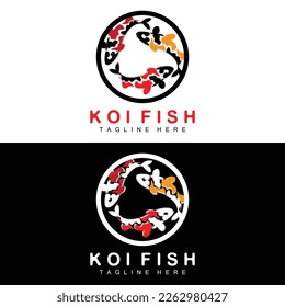 Koi Fish Logo Design, Chinese Lucky And Triumph Ornamental Fish Vector, Company Brand Gold Fish Icon