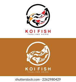 Koi Fish Logo Design, Chinese Lucky And Triumph Ornamental Fish Vector, Company Brand Gold Fish Icon