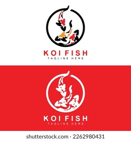 Diseño Del Logotipo De Pescado Koi, Vector De Pescado Ornamental Chino Afortunado Y Triunfo, Icono De La Marca De Oro De La Compañía