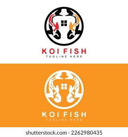 Koi Fish Logo Design, Chinese Lucky And Triumph Ornamental Fish Vector, Company Brand Gold Fish Icon