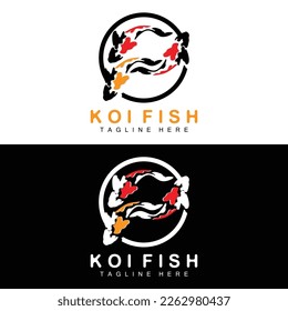 Diseño Del Logotipo De Pescado Koi, Vector De Pescado Ornamental Chino Afortunado Y Triunfo, Icono De La Marca De Oro De La Compañía