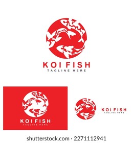 Koi Fish Logo Design, Chinese Lucky And Triumph Ornamental Fish Vector, Company Brand Gold Fish Icon