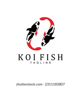 Koi Fish Logo Design, Chinese Lucky And Triumph Ornamental Fish Vector, Company Brand Gold Fish Icon