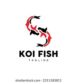 Koi Fish Logo Design, Chinese Lucky And Triumph Ornamental Fish Vector, Company Brand Gold Fish Icon