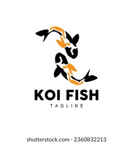 Koi Fish Logo Design, Chinese Lucky And Triumph Ornamental Fish Vector, Company Brand Gold Fish Icon