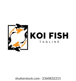 Koi Fish Logo Design, Chinese Lucky And Triumph Ornamental Fish Vector, Company Brand Gold Fish Icon