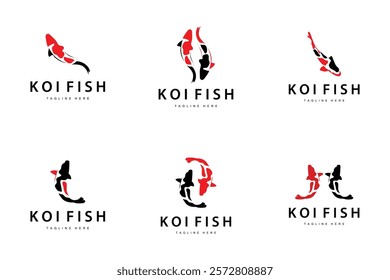 Koi Fish Logo Design, Chinese Lucky And Triumph Ornamental Fish Vector, Company Brand Gold Fish Collection Bundle Set 