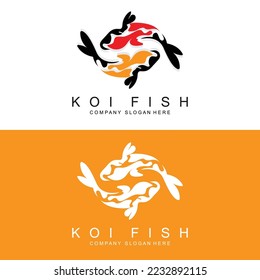 Diseño del logotipo de pescado Koi, vector de pescado ornamental, producto de la marca Aquarium Ornament Illustration