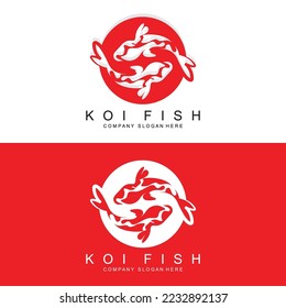 Diseño del logotipo de pescado Koi, vector de pescado ornamental, producto de la marca Aquarium Ornament Illustration