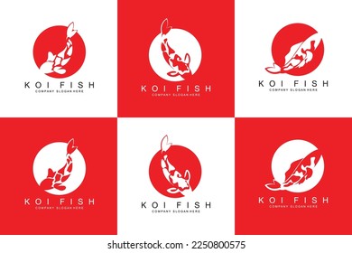 Diseño del logotipo de pescado Koi, vector de pescado ornamental, producto de la marca Aquarium Ornament Illustration