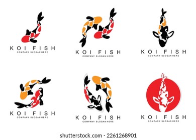 Koi Fish Logo Design, Ornamental Fish Vector, Aquarium Ornament Illustration Brand product