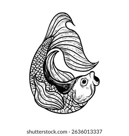Koi Fish logo hand drawn sketch vector illustration
