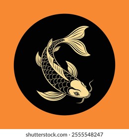 koi fish logo icon on balck and golden color 