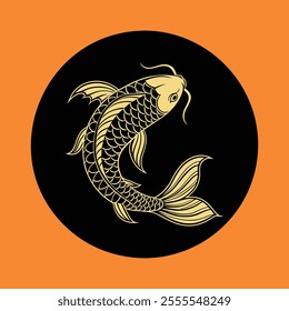 koi fish logo icon on balck and golden color 