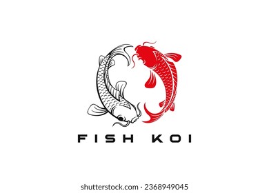 Koi Fish Logo Yin Yang style design vector template. Seafood Asian Luxury Logotype concept icon