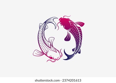 Koi Fish Logo Yin Yang Stil Design Vektorvorlage. Das Konzept von Seafood Asian Luxury Logotype