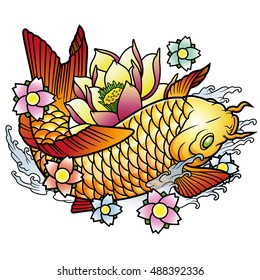 Koi Fish Lotus Flower Stock Vector (Royalty Free) 488392336 | Shutterstock