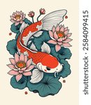 Koi Fish and Lotus Flowers illustration design