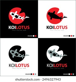 Koi fish and lotus leaf silhouette logo set design template