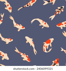 Koi fish on a blue background. Seamless vector pattern with colorful carps.