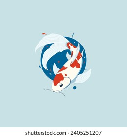 Koi fish on a blue ellipse. Vector illustration of a Japanese carp.