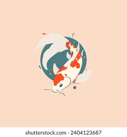 Koi fish on a green ellipse. Vector illustration of a Japanese carp.