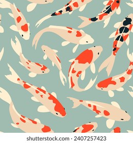 
Koi fish on a light background. Seamless vector pattern with colorful carps.