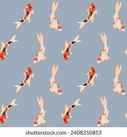 Koi fish on a light blue background. Seamless vector pattern with colorful carps.