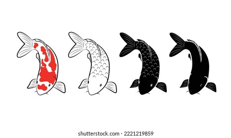 Koi fish on the surface water swimming in the pond garden enjoy. Vector illustration.Koi Fish Painting.