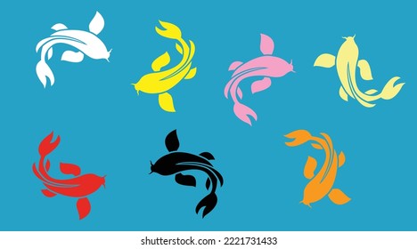 Pescado de Koi en el agua de superficie nadando en el jardín de estanques disfrutan. Ilustración de vectores.Pintura de peces Koi.