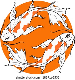 Koi fish with orange circle background isolated vector illustration. Good for mascot,logo,symbol and decoration.  This logo perfectly used for any Fortune, talisman or other printing businesses.