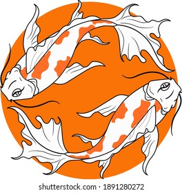 Koi fish with orange circle background isolated, vector illustration. Good for mascot logo symbol and decoration.  This logo perfectly used for any Fortune, talisman or other printing businesses.