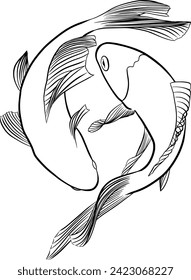 koi fish outline illustration on trensparent