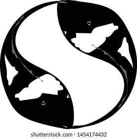Koi fish are a pair of cool logos that rotate in black and white
