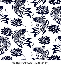 koi fish pattern , silhouettes style hand drawn illustration for fabric blankets Carpets Tiles
